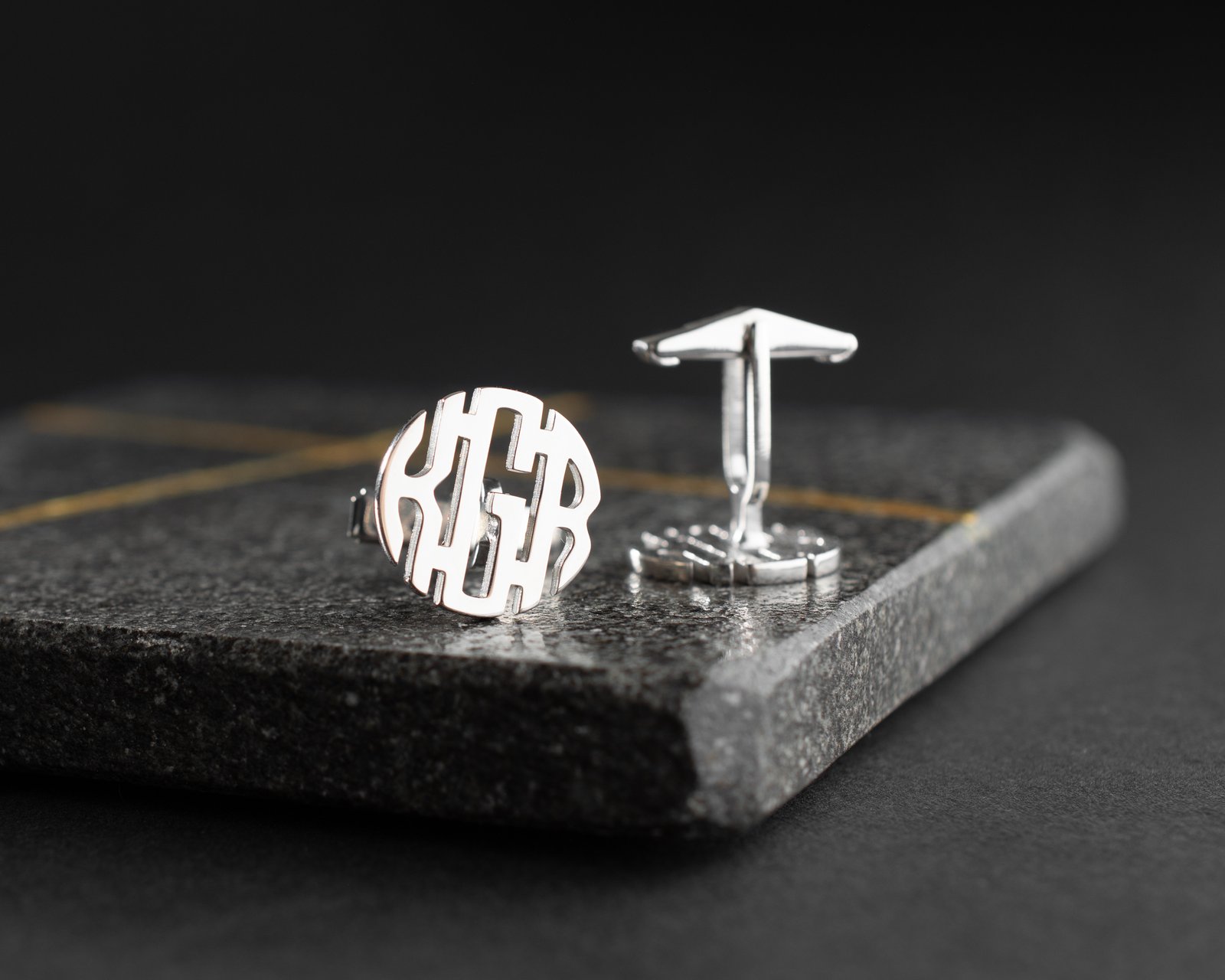 Personalized Men's Cufflinks Round Monogram Design Polished Silver - Image 4