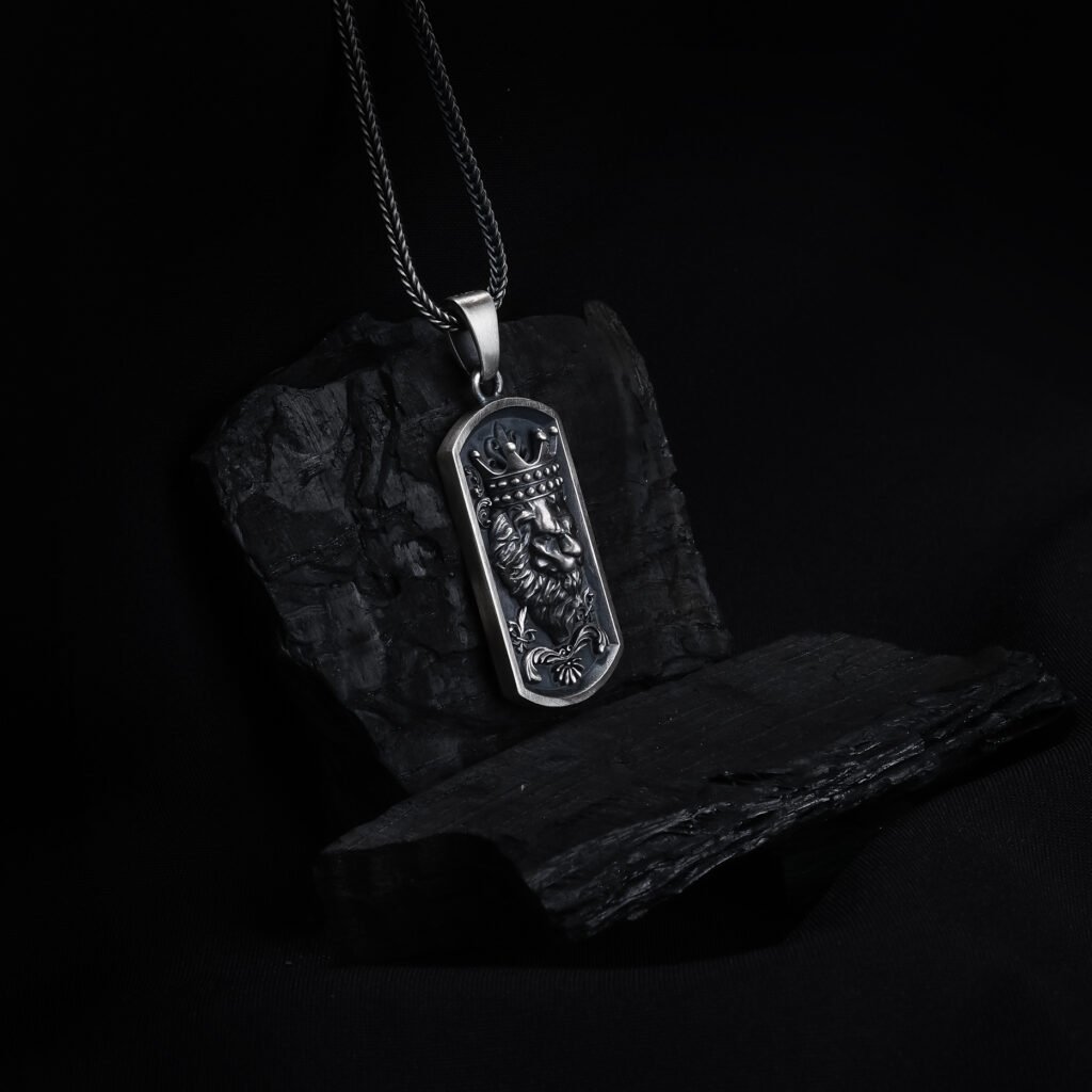 Crowned lion royal strength pendant men's necklace