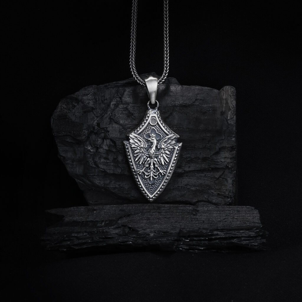 Winged shield guardian emblem pendant men's necklace