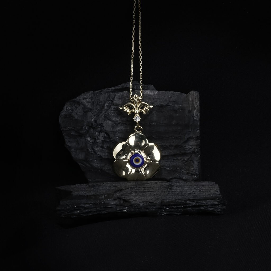 Evil eye flower protection charm pendant men's necklace