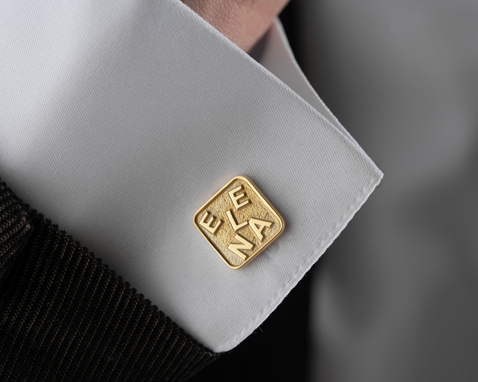 Personalized Men's Cufflinks Gold Textured Initial Design - Image 5