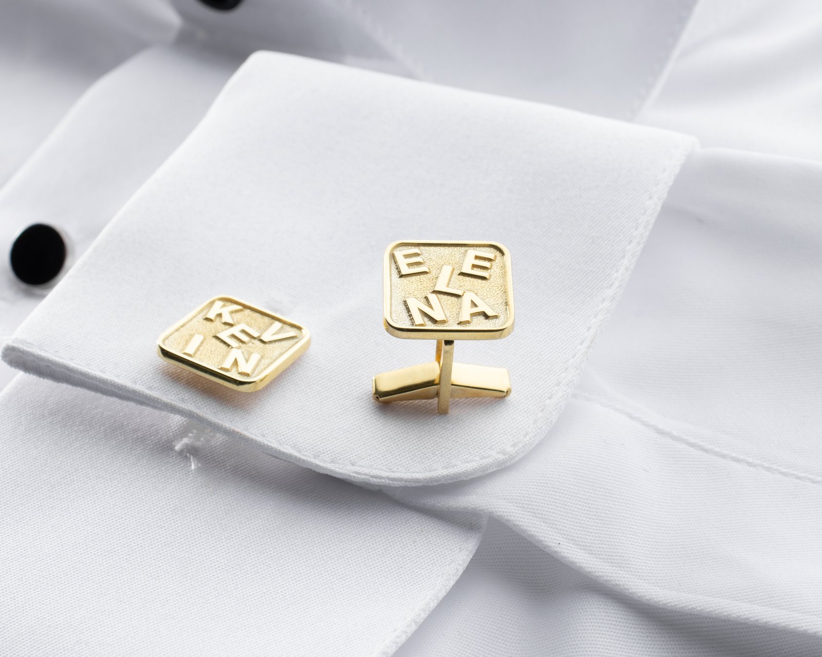 Personalized Men's Cufflinks Gold Textured Initial Design - Image 3