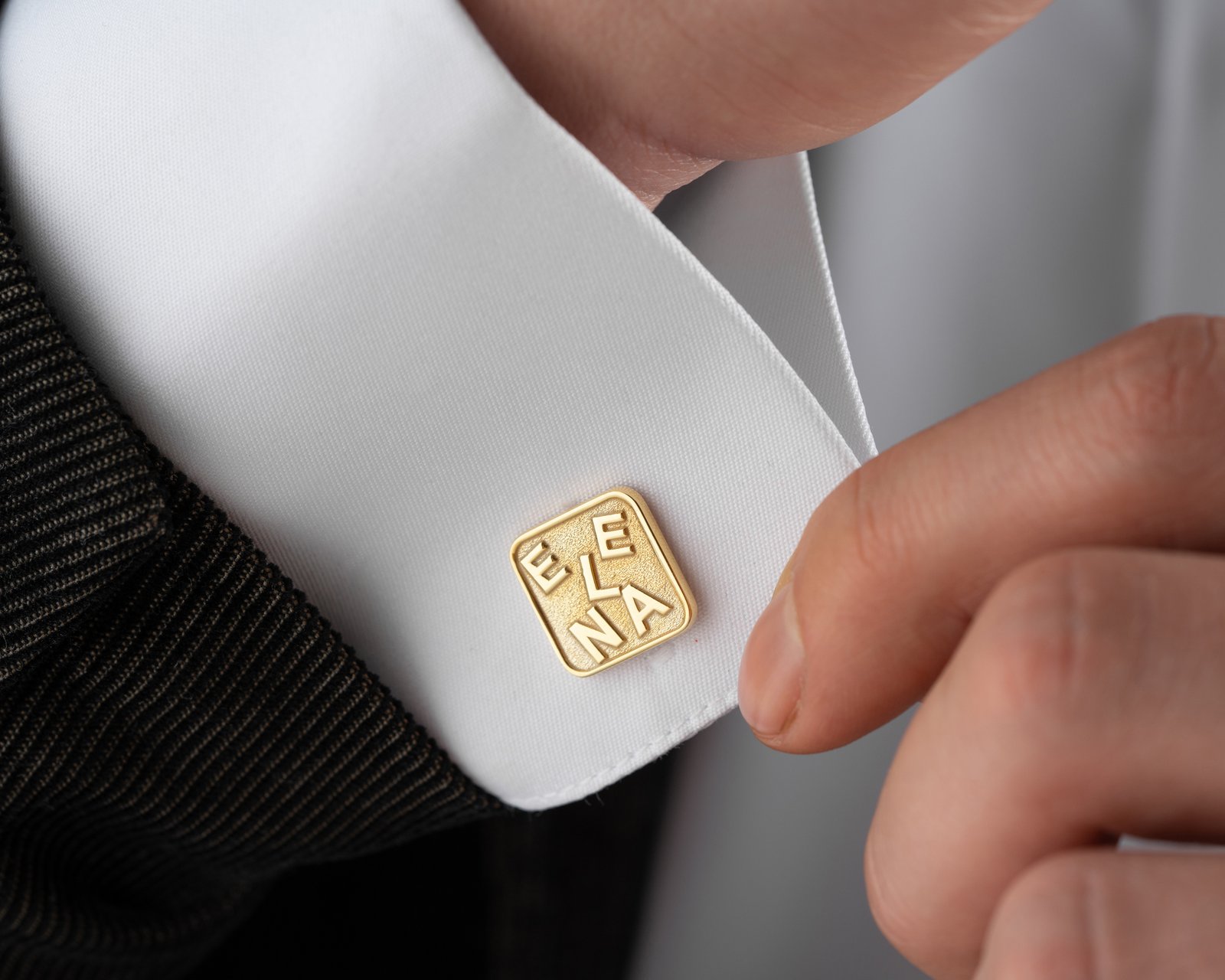 Personalized Men's Cufflinks Gold Textured Initial Design - Image 4