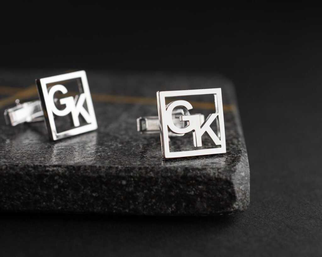 Men's square initial cufflinks