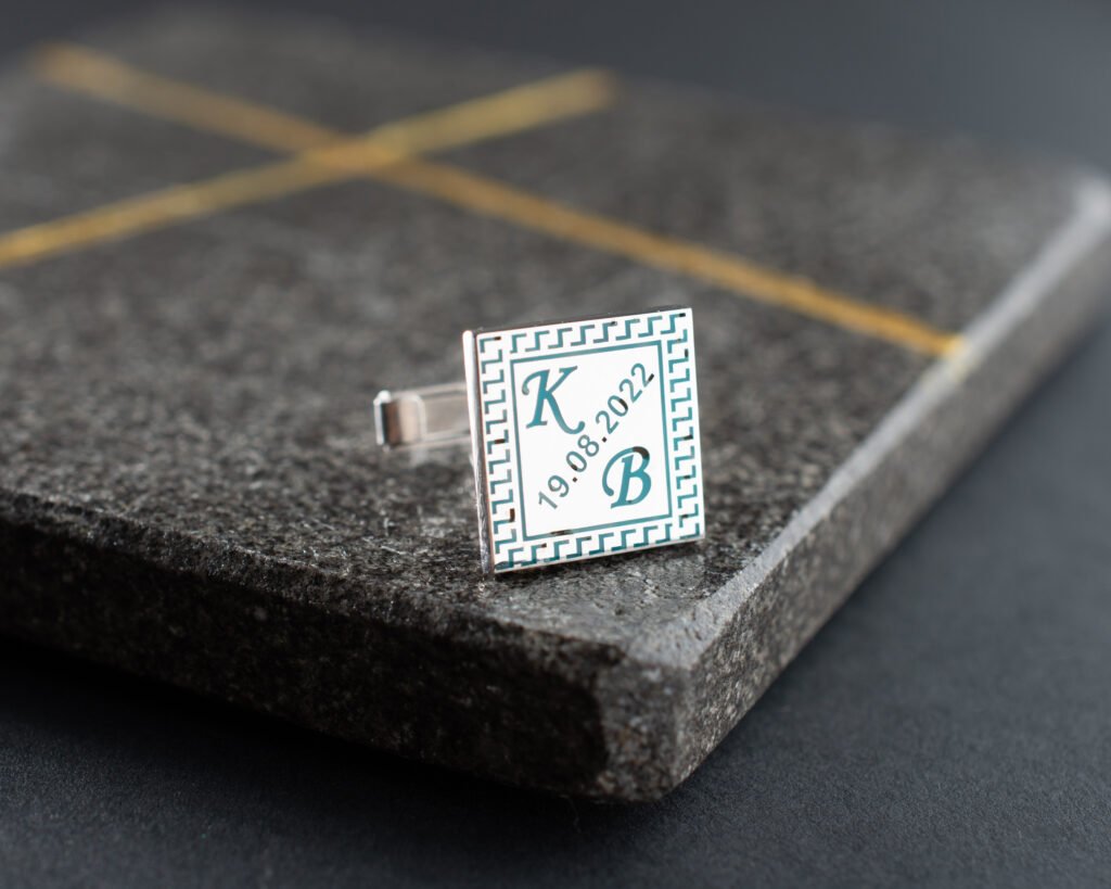 Square men's cufflinks date design