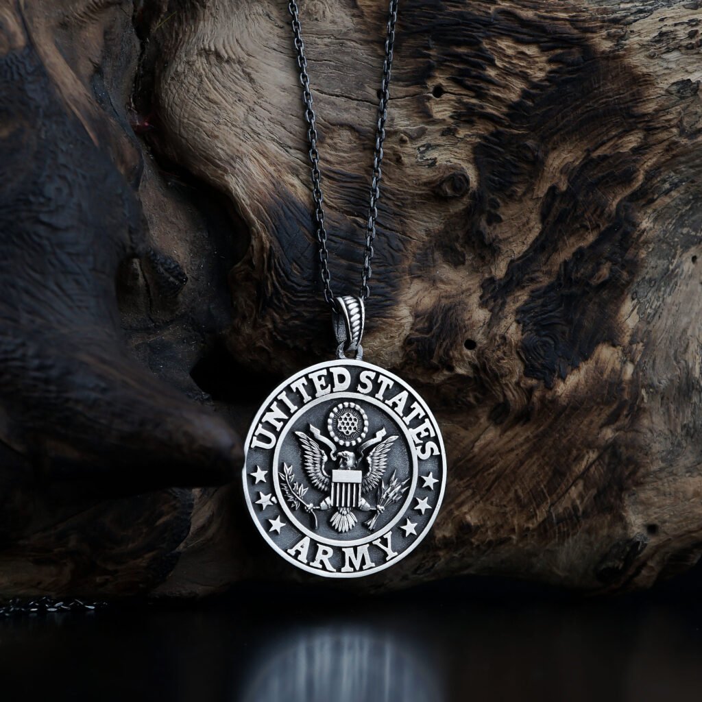 Army eagle emblem honor symbol pendant men's necklace