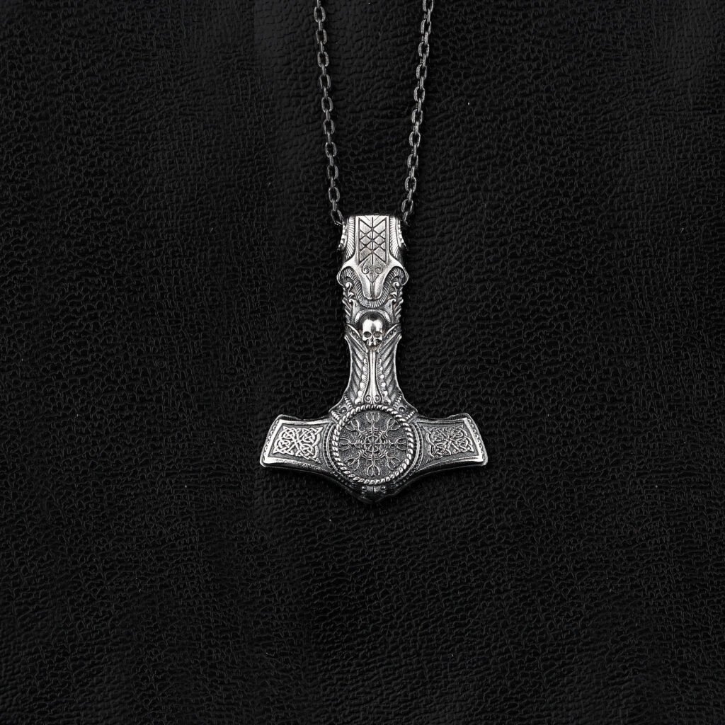 Thor hammer power symbol pendant men's necklace